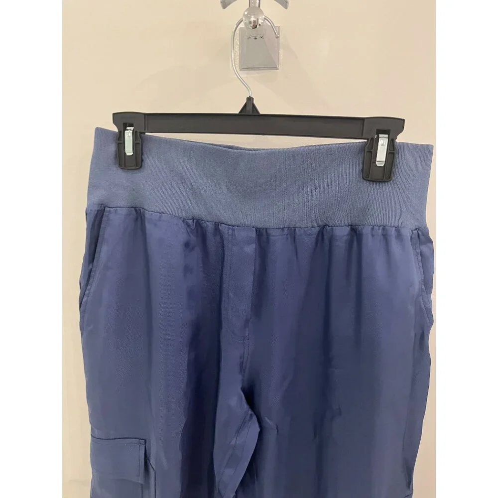 NWOT CINQ À SEPT Giles Cupro Crop Cargo Joggers Blue Thunderstorm Sz SMALL - Picture 6 of 12